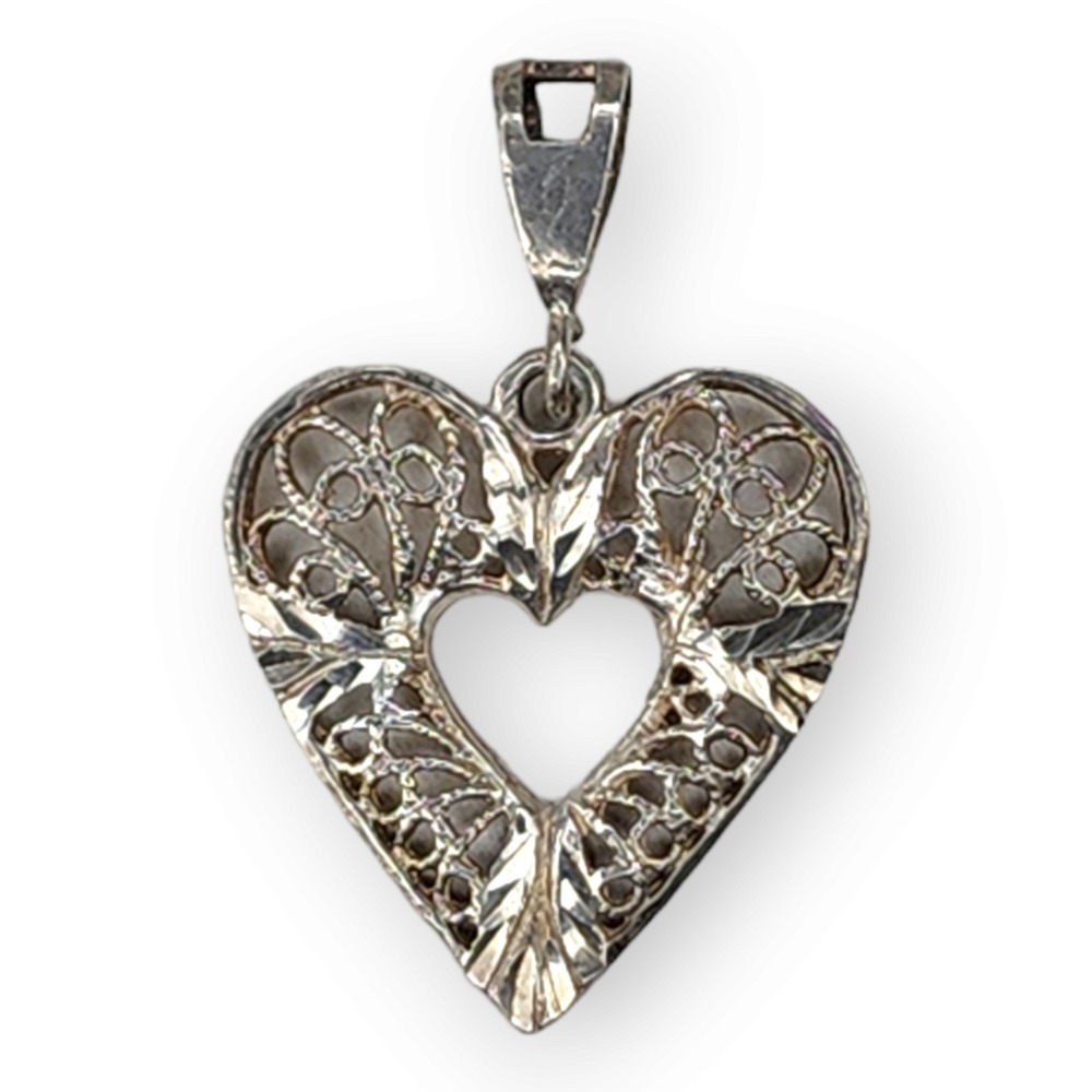 Vintage Signed NF Filagree Heart Pendant Sterling Silver 925